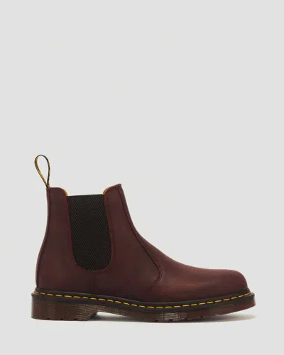 Dr. Martens Leather 2976 Yellow Stitch Crazy Horse Chelsea Boots In Red