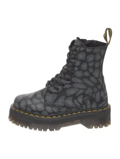 Pre-owned Dr. Martens Leather Animal Print Combat Boots In Black/grey