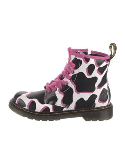 Pre-owned Dr. Martens Leather Animal Print Combat Boots In Black/pink