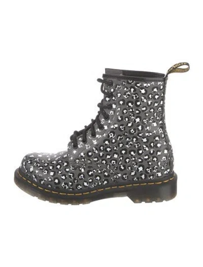 Pre-owned Dr. Martens Leather Animal Print Combat Boots In Multi