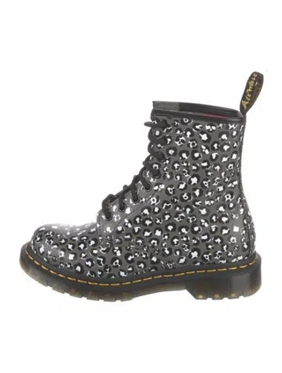 Pre-owned Dr. Martens Leather Animal Print Combat Boots In Multi