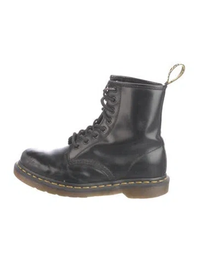 Pre-owned Dr. Martens Leather Colorblock Pattern Combat Boots In Black