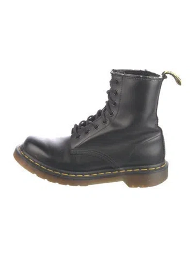 Pre-owned Dr. Martens Leather Colorblock Pattern Combat Boots In Black