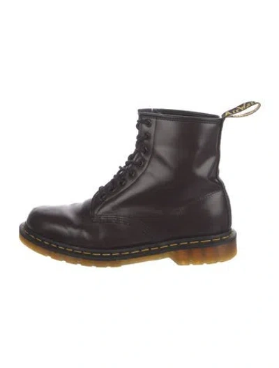 Pre-owned Dr. Martens Leather Colorblock Pattern Combat Boots In Black