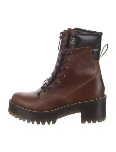 Pre-owned Dr. Martens Leather Colorblock Pattern Combat Boots In Black