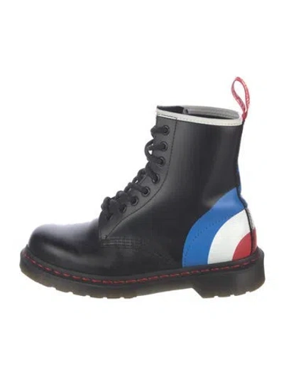 Pre-owned Dr. Martens Leather Colorblock Pattern Combat Boots In Black