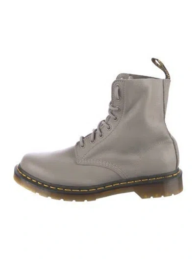 Pre-owned Dr. Martens Leather Colorblock Pattern Combat Boots In Gray