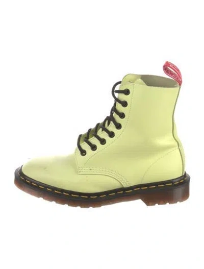 Pre-owned Dr. Martens Leather Colorblock Pattern Combat Boots In Green