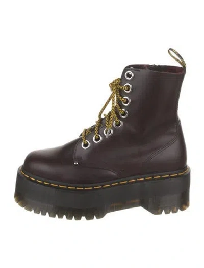 Pre-owned Dr. Martens Leather Combat Boots In Burgundy