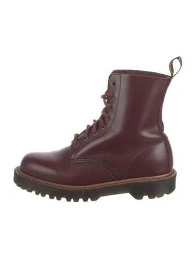 Pre-owned Dr. Martens Leather Combat Boots In Burgundy