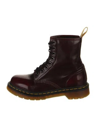 Pre-owned Dr. Martens Leather Combat Boots In Burgundy