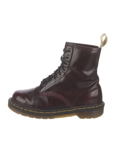 Pre-owned Dr. Martens Leather Combat Boots In Burgundy