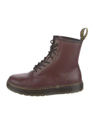 Pre-owned Dr. Martens Leather Combat Boots In Burgundy