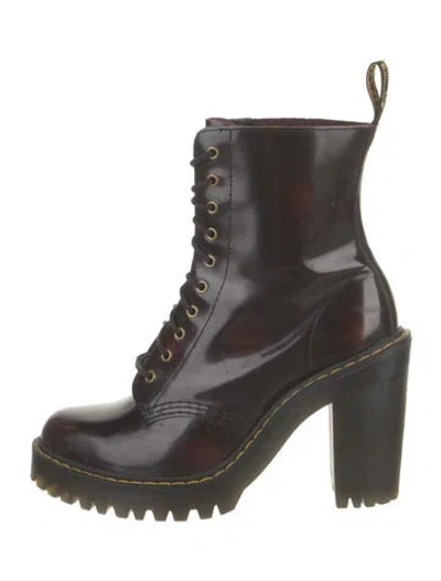 Pre-owned Dr. Martens Leather Combat Boots In Burgundy