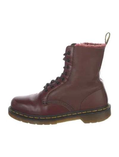 Pre-owned Dr. Martens Leather Combat Boots In Burgundy