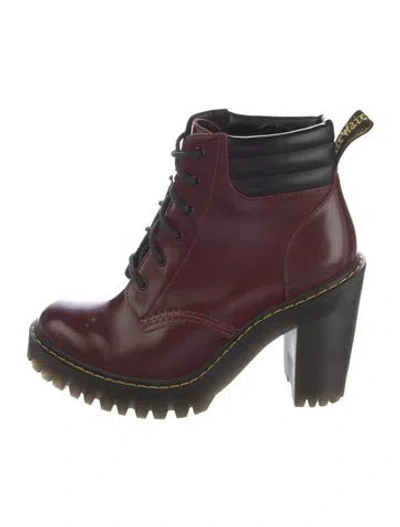 Pre-owned Dr. Martens Leather Combat Boots In Burgundy