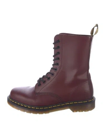Pre-owned Dr. Martens Leather Combat Boots In Burgundy
