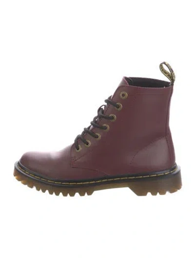 Pre-owned Dr. Martens Leather Combat Boots In Burgundy