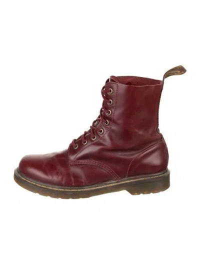 Pre-owned Dr. Martens Leather Combat Boots In Burgundy