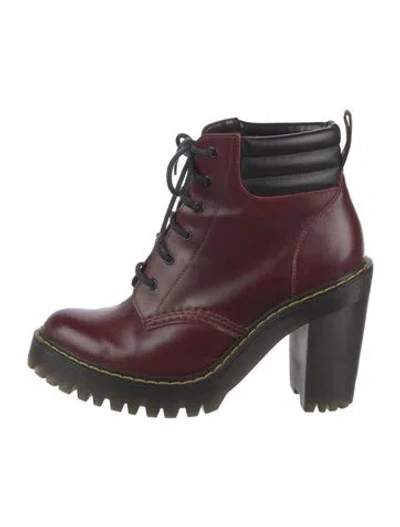 Pre-owned Dr. Martens Leather Combat Boots In Burgundy
