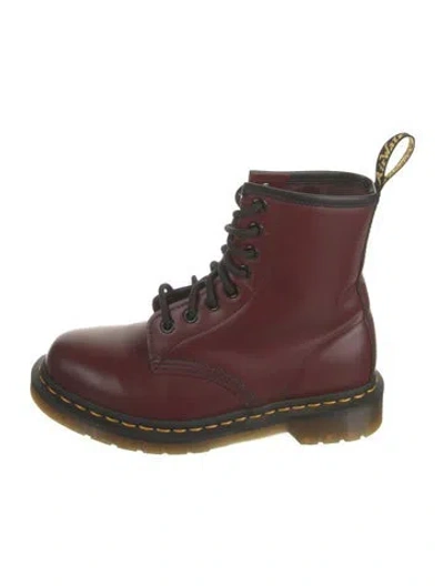 Pre-owned Dr. Martens Leather Combat Boots In Burgundy