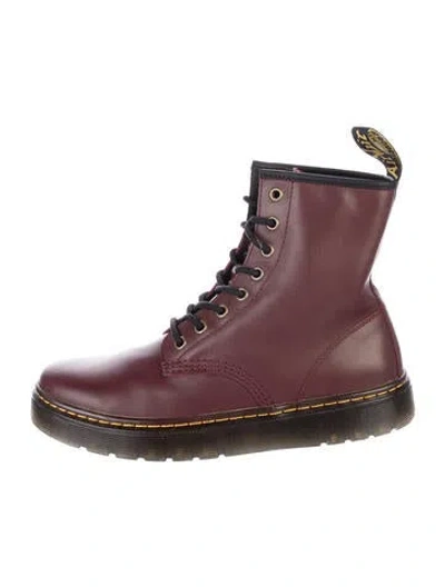 Pre-owned Dr. Martens Leather Combat Boots In Burgundy