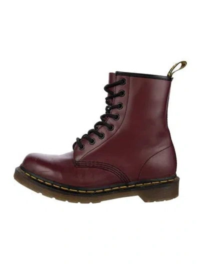 Pre-owned Dr. Martens Leather Combat Boots In Burgundy
