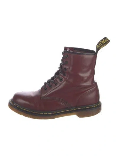 Pre-owned Dr. Martens Leather Combat Boots In Burgundy