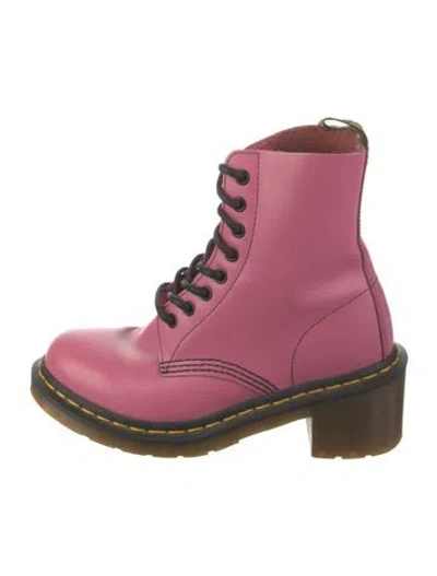 Pre-owned Dr. Martens Leather Combat Boots In Pink