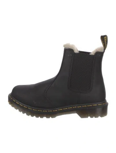 Pre-owned Dr. Martens Leather Faux Fur Trim Chelsea Boots In Black