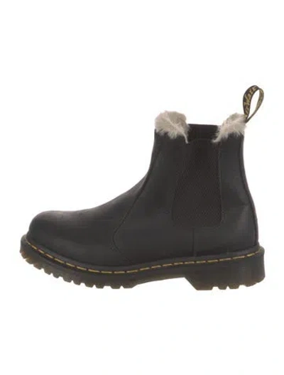 Pre-owned Dr. Martens Leather Faux Fur Trim Chelsea Boots In Black