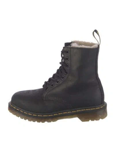 Pre-owned Dr. Martens Leather Faux Fur Trim Combat Boots In Black