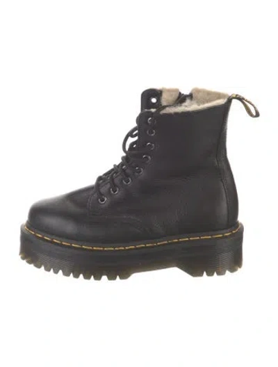 Pre-owned Dr. Martens Leather Faux Fur Trim Combat Boots In Black