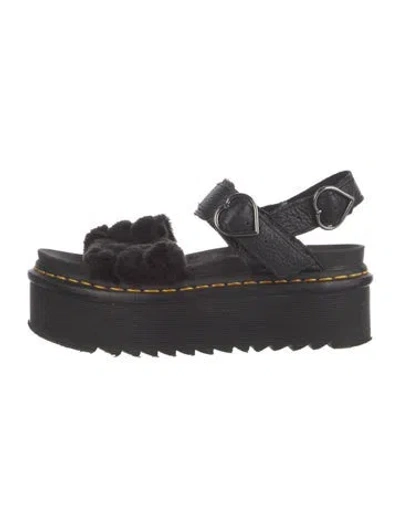 Pre-owned Dr. Martens Leather Faux Fur Trim Sandals In Black