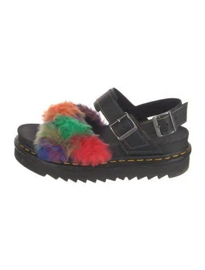 Pre-owned Dr. Martens Leather Faux Fur Trim Sandals In Black