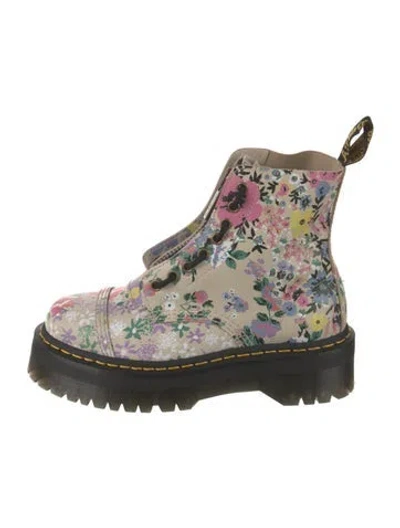 Pre-owned Dr. Martens Leather Floral Print Boots In Neutral
