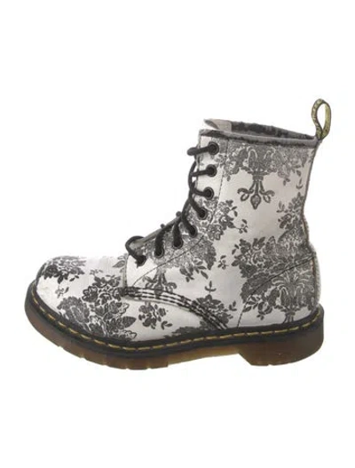 Pre-owned Dr. Martens Leather Floral Print Boots In Silver
