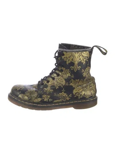 Pre-owned Dr. Martens Leather Floral Print Combat Boots In Blue