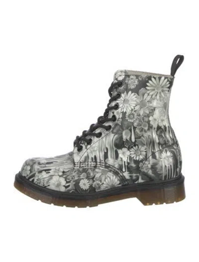 Pre-owned Dr. Martens Leather Floral Print Combat Boots In Multi