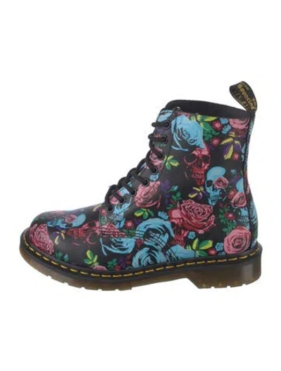 Pre-owned Dr. Martens Leather Floral Print Combat Boots In Multi