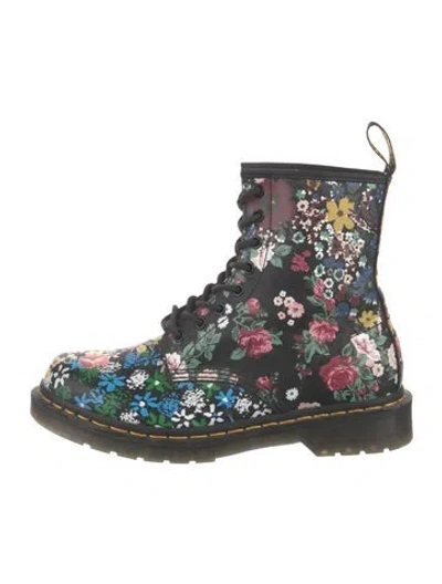 Pre-owned Dr. Martens Leather Floral Print Combat Boots In Multi