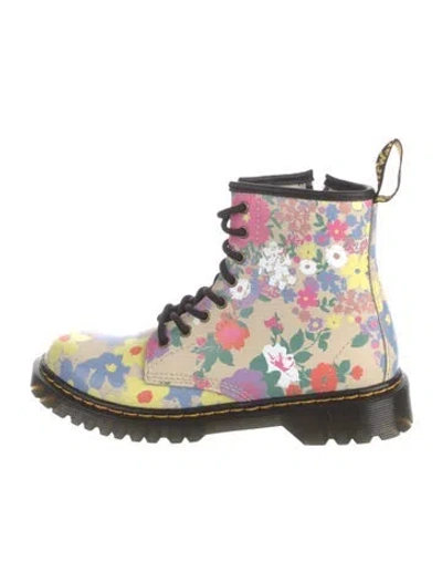 Pre-owned Dr. Martens Leather Floral Print Combat Boots In Neutral