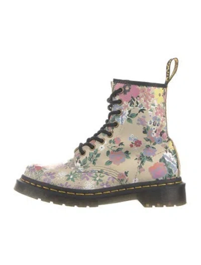 Pre-owned Dr. Martens Leather Floral Print Combat Boots In Neutral