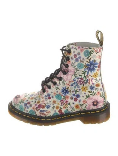 Pre-owned Dr. Martens Leather Floral Print Combat Boots In Neutral