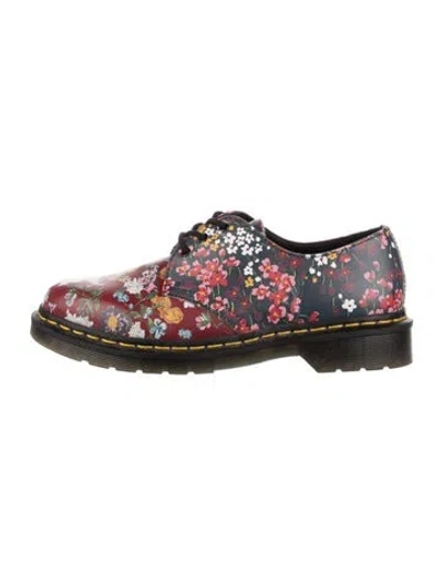 Pre-owned Dr. Martens Leather Floral Print Oxfords In Black