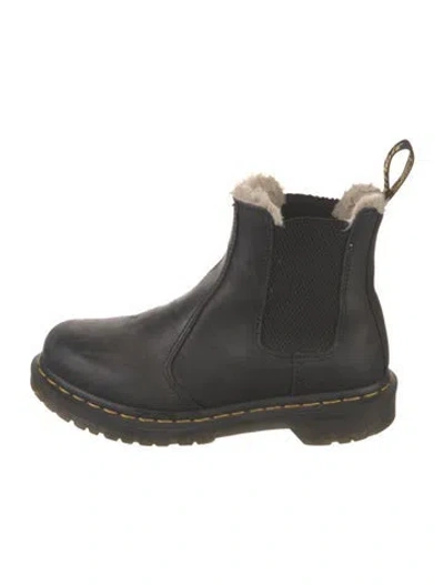 Pre-owned Dr. Martens Leather Fur Trim Chelsea Boots In Black