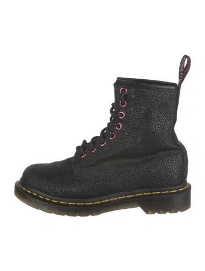 Pre-owned Dr. Martens Leather Glitter Accents Combat Boots In Black