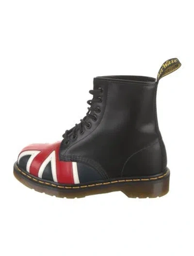 Pre-owned Dr. Martens Leather Graphic Print Combat Boots In Black
