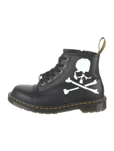 Pre-owned Dr. Martens Leather Graphic Print Combat Boots In Black