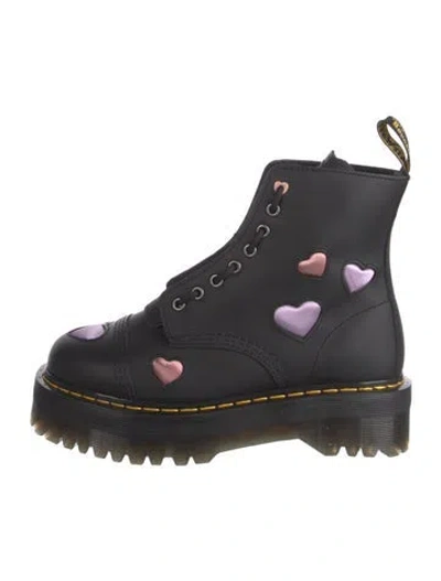 Pre-owned Dr. Martens Leather Graphic Print Combat Boots In Black